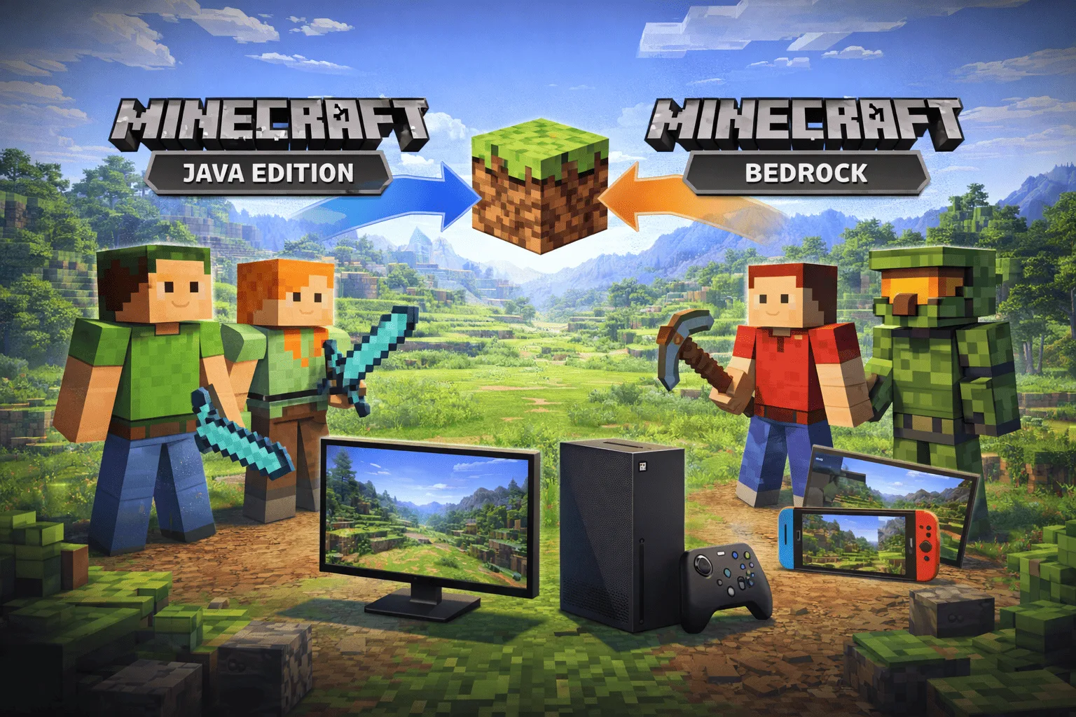 Bedrock Parties en Minecraft: Cómo crear party, invitar amigos y jugar cross-platform entre Xbox, PS, PC, móvil y Switch. Tutorial paso a paso.
